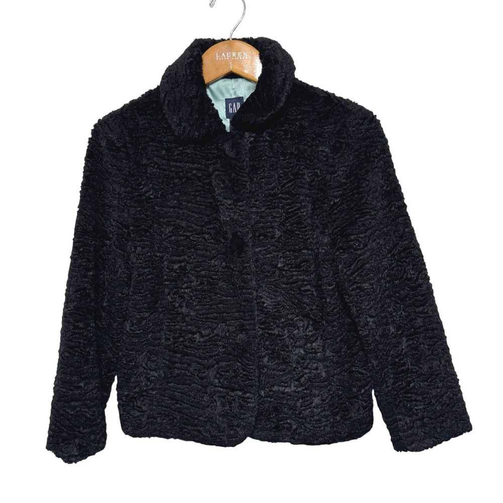 Vintage Gap Faux‎ Persian Lamb Fur Jacket Small Black